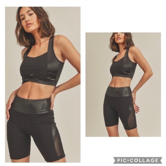 Black Sports Workout 2 Piece Shorts & Bra - Picture 2 of 5